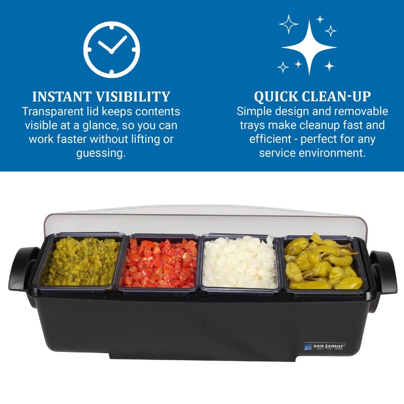San Jamar Dome Garnish Center 4 Tray with Dome Lid for Kitchen, Bar, and Restaurants, Plastic, 12 Pints, Black - Image 3